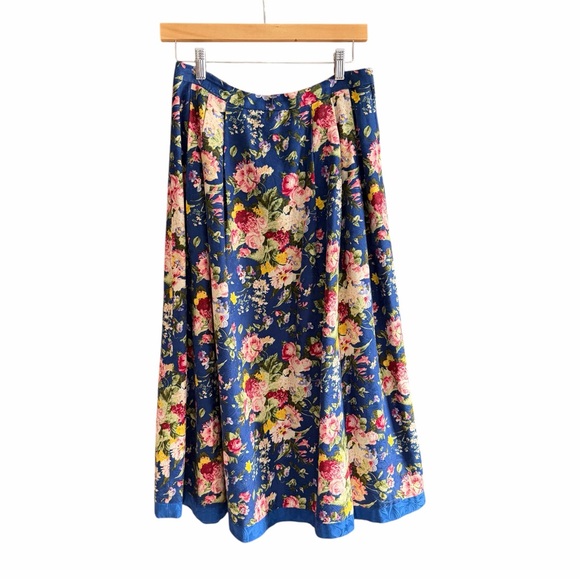 Vintage Dresses & Skirts - VINTAGE Cotton Jacquard Floral Midi Skirt Cottage‎ Floral 12 M